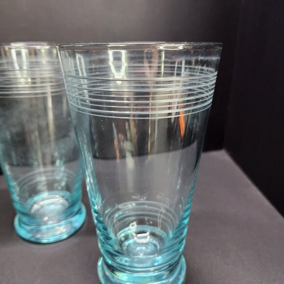 Vintage Icy Blue Etched Banded Glasses Tumbler - Set of 4 - Picture 6 of 11